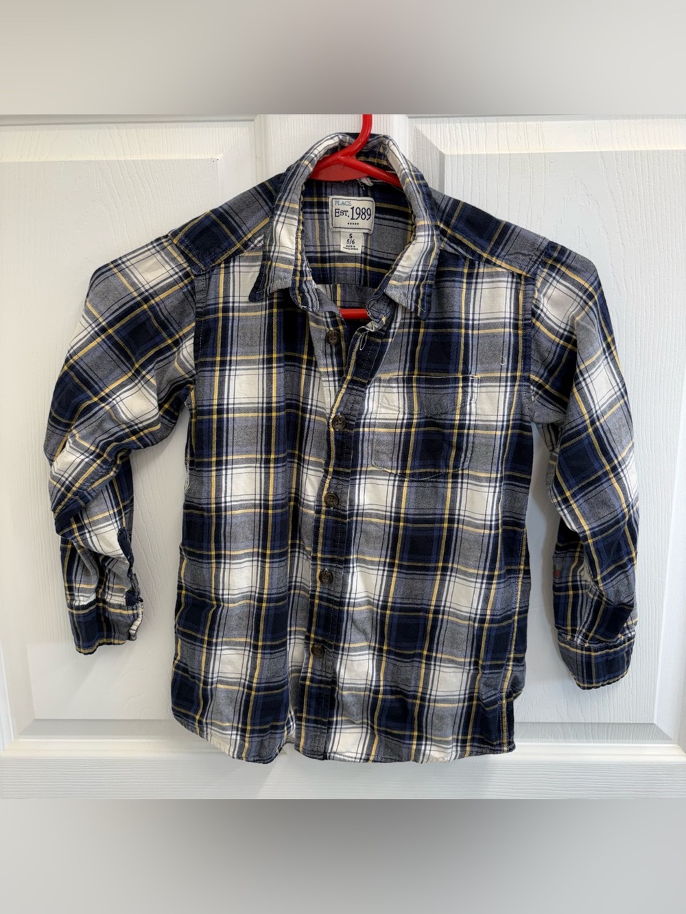 The Children’s Place Est. 1989 Boys Blue Gray Plaid Button-Up Shirt Size 5/6